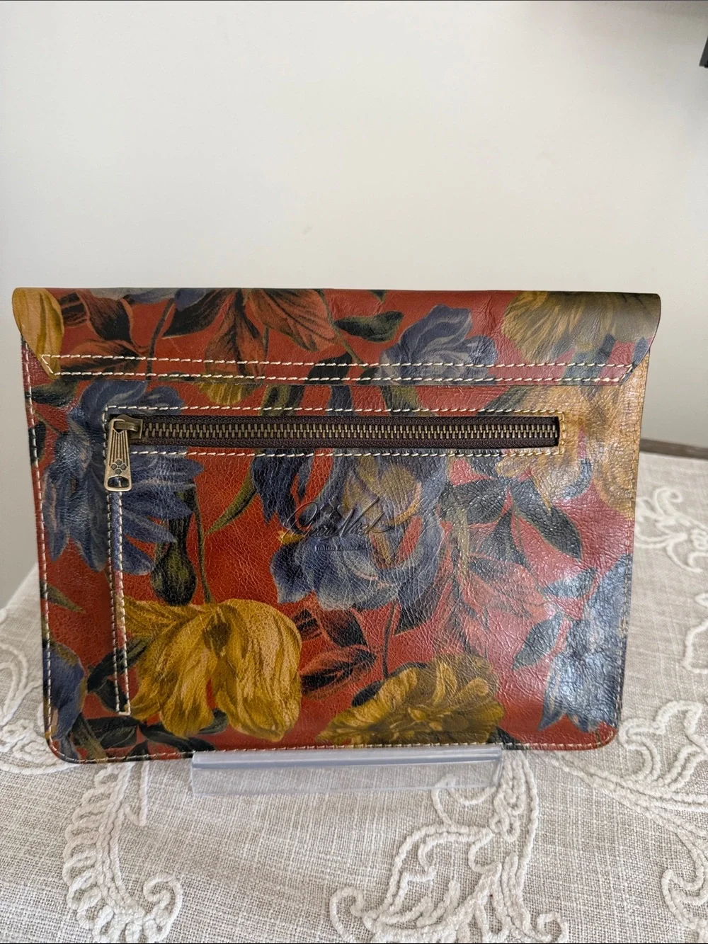 Patricia Nash Brown Multicolor Floral Envelope Clutch